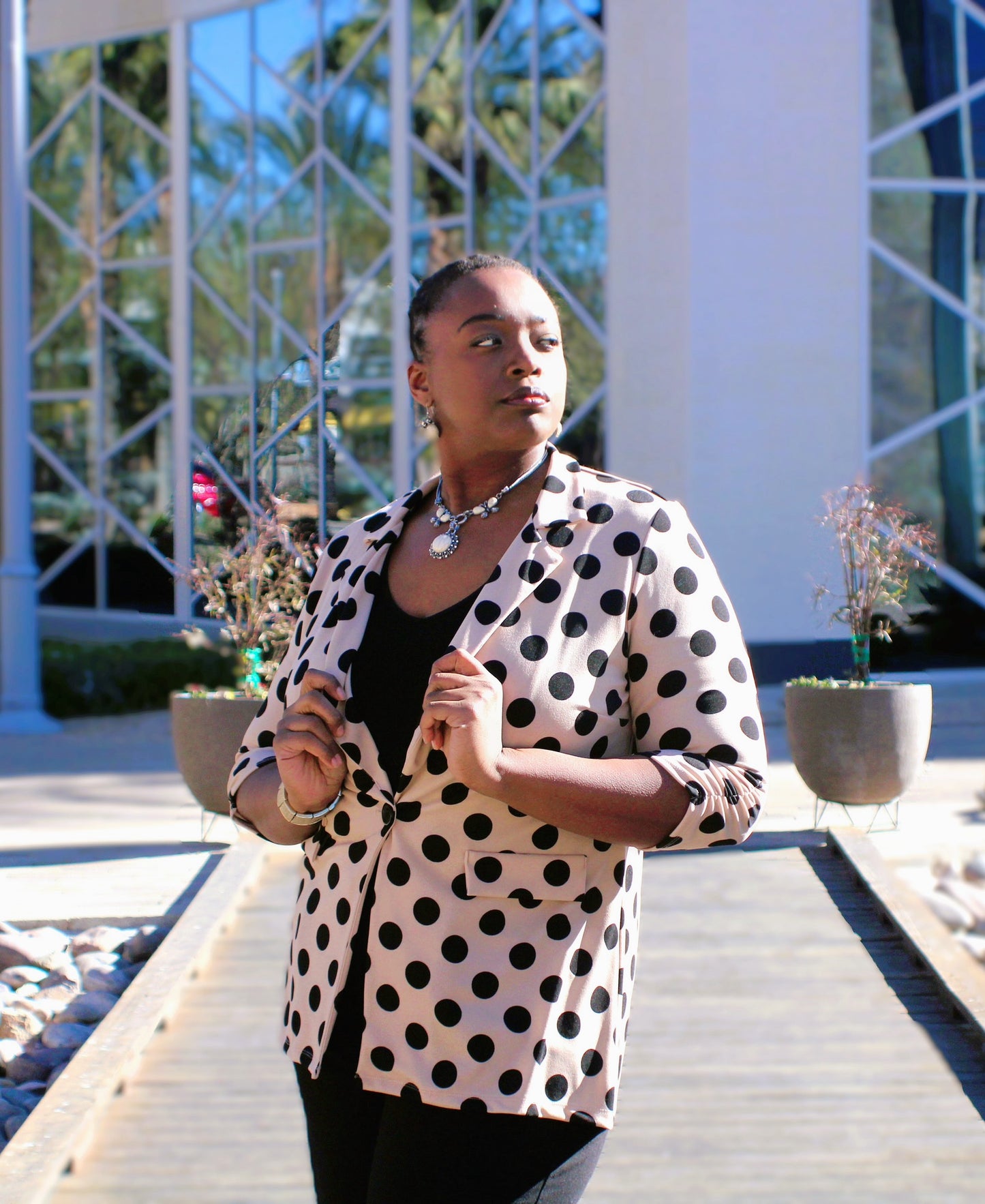 Polkadot Collared V-Neck Blazer