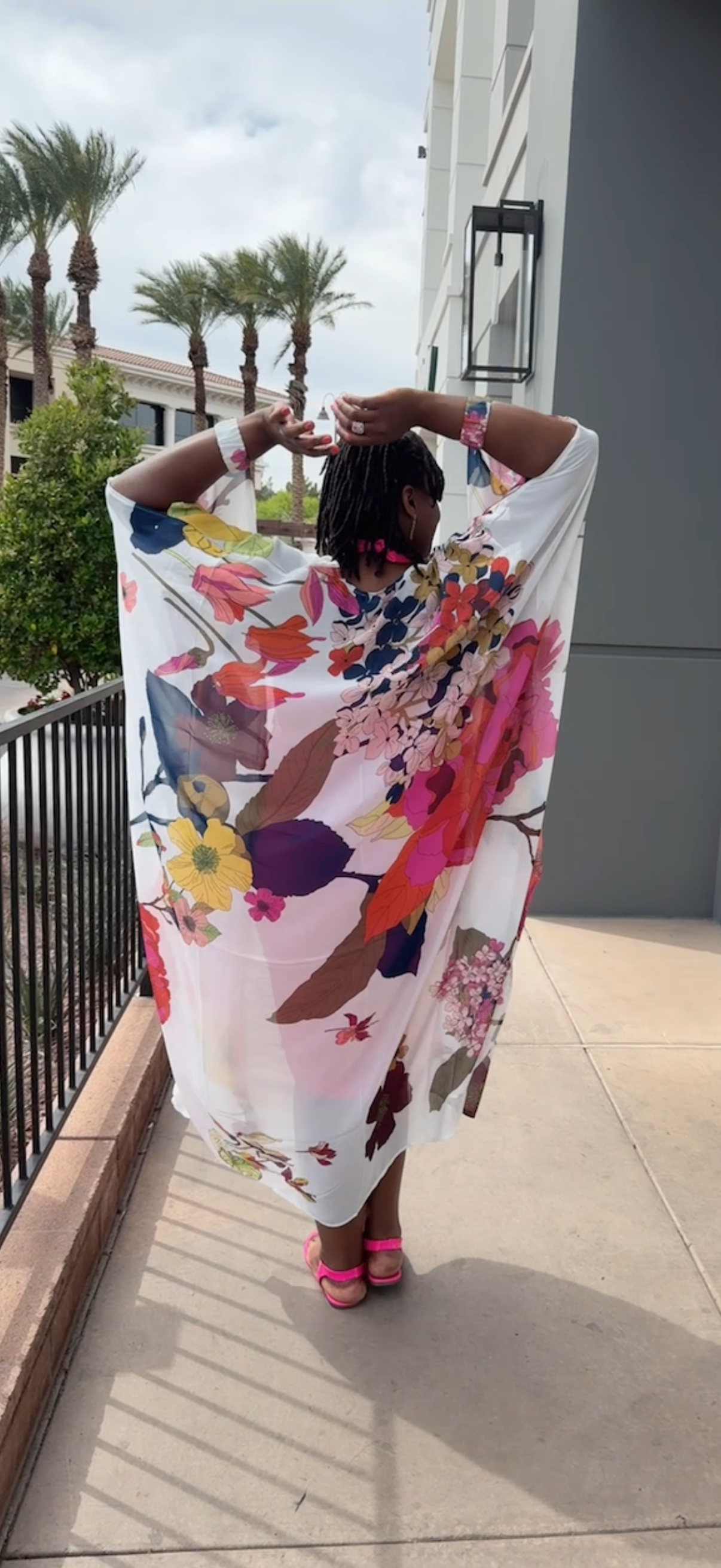 Floral Cardigan Wrap & Hot Pink Dress