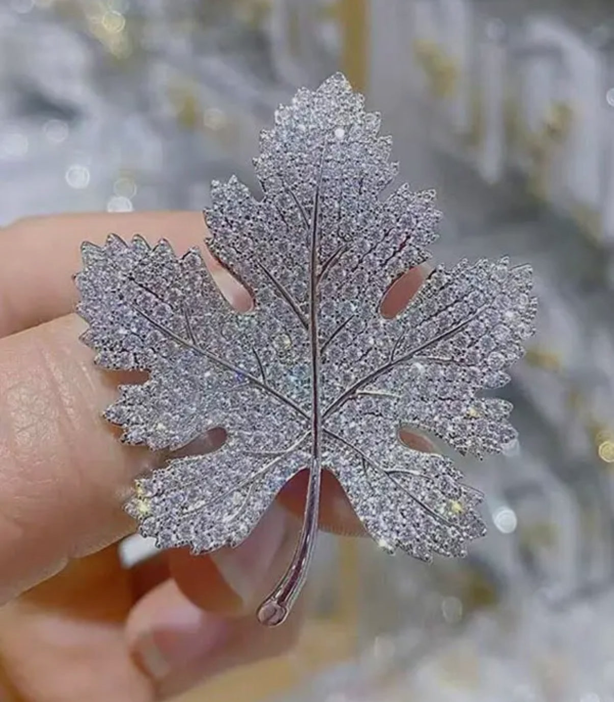 Rhinestone Maple Leaf Pin (Brooch)