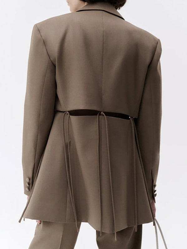 Women's suit collar long sleeve hollow strapped blazer