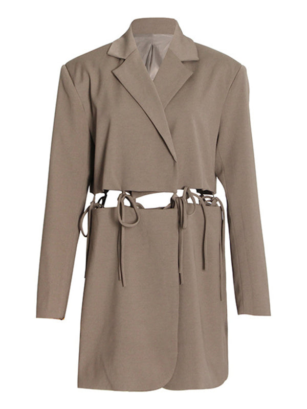 Women's suit collar long sleeve hollow strapped blazer