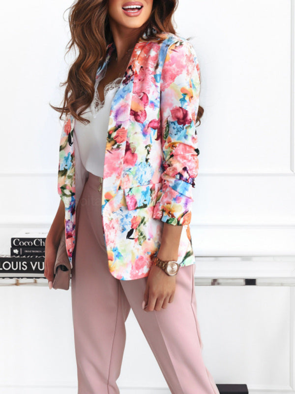 Women's Floral Print Open Front Blazer