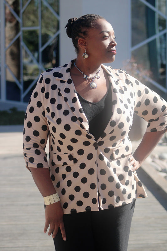 Polkadot Collared V-Neck Blazer