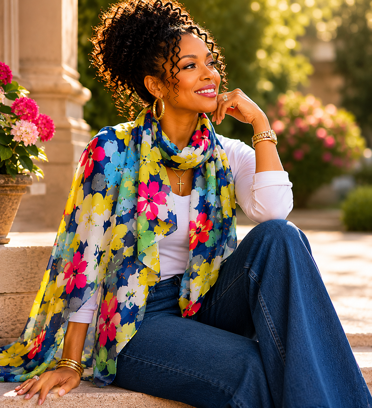 Watercolor Floral Scarf