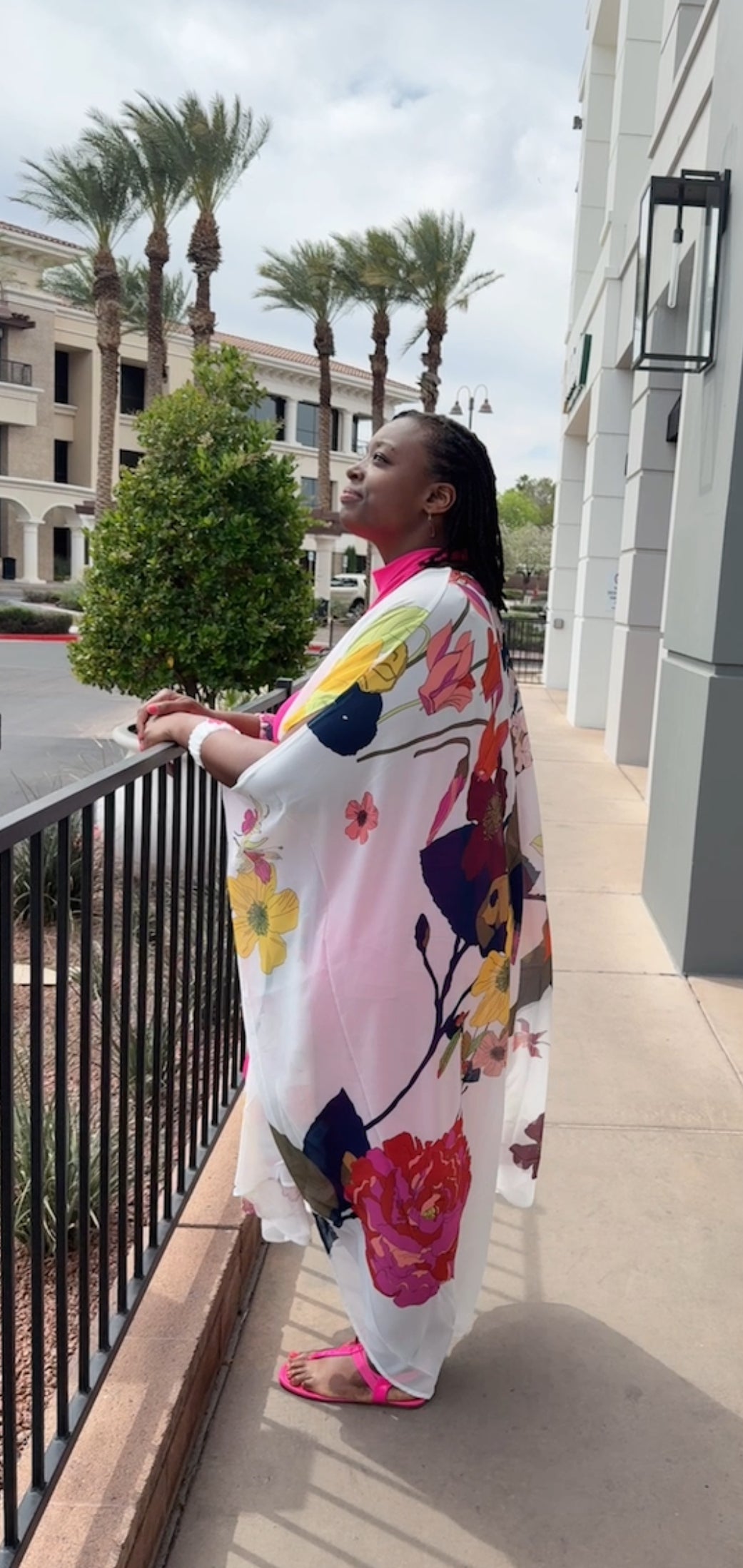 Floral Cardigan Wrap & Hot Pink Dress
