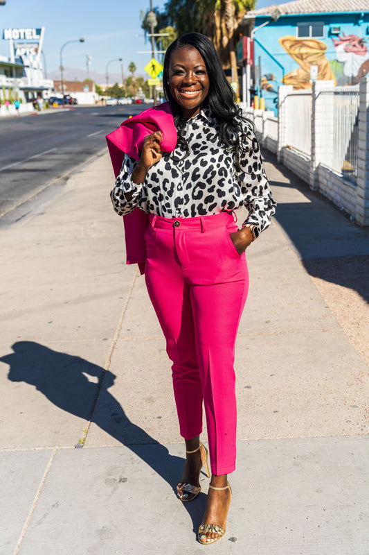 Lapel Collar Long Sleeve Blazer and Pants Set