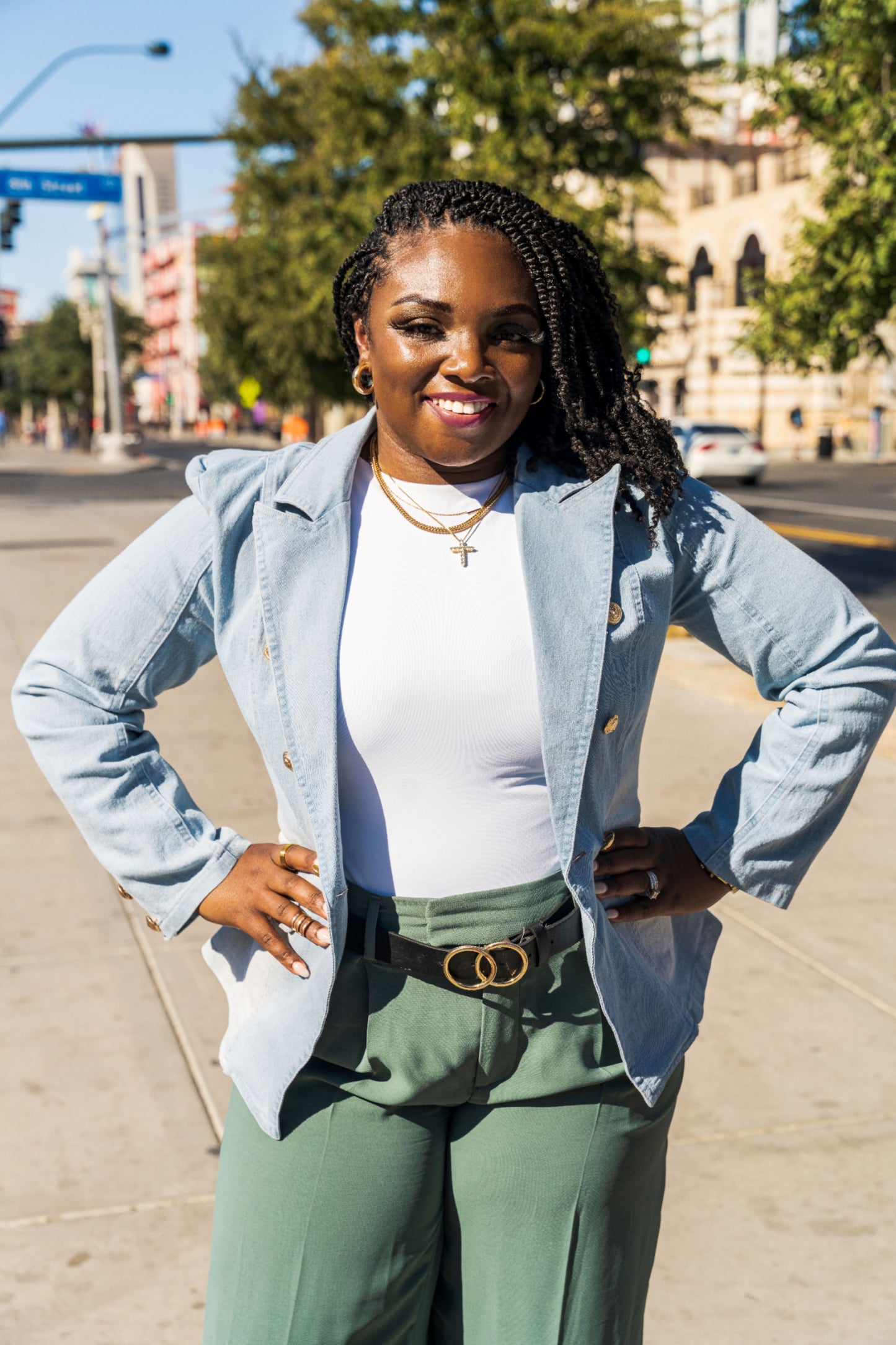 Lapel Denim Double Breasted Blazer