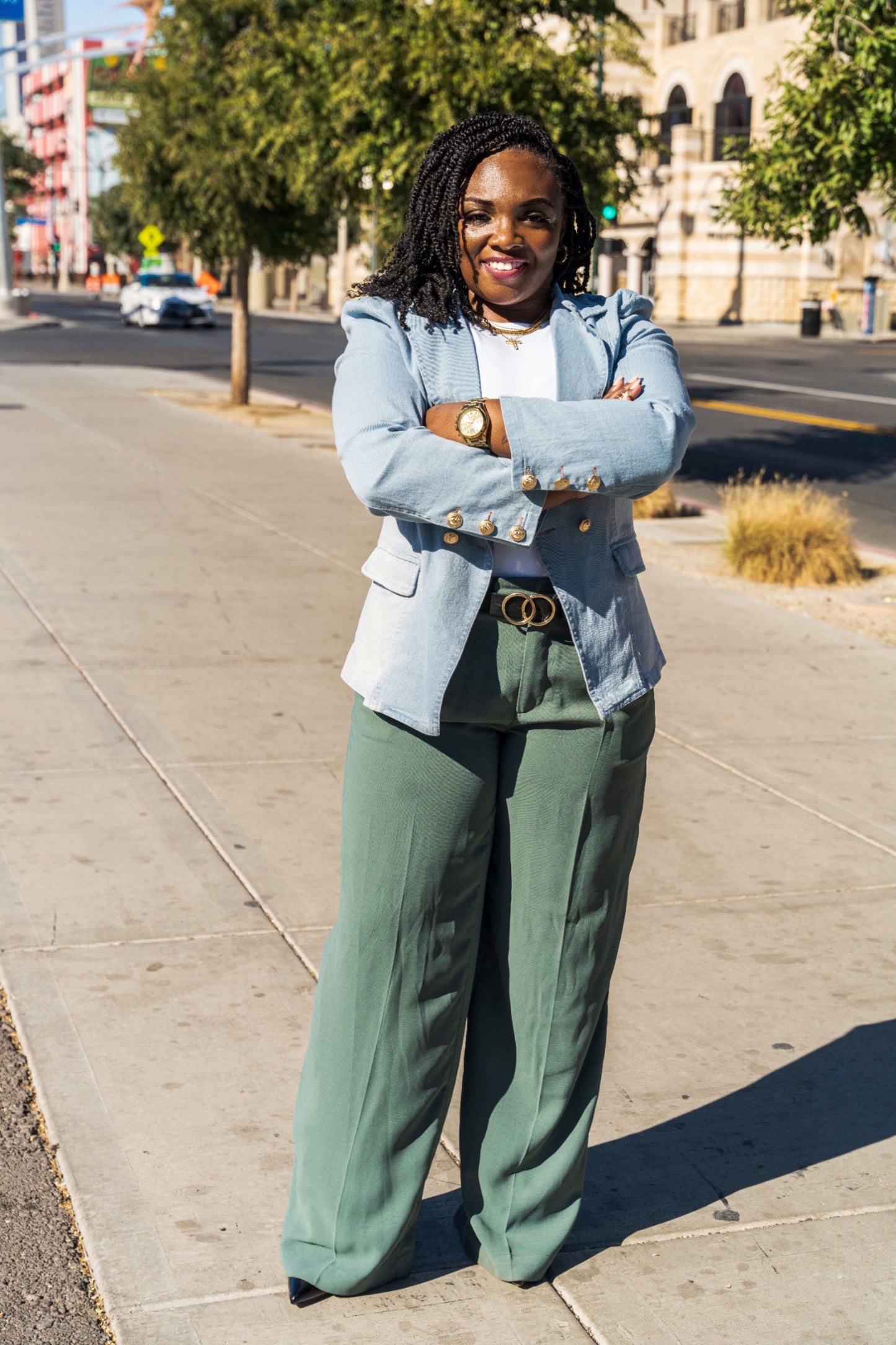Lapel Denim Double Breasted Blazer