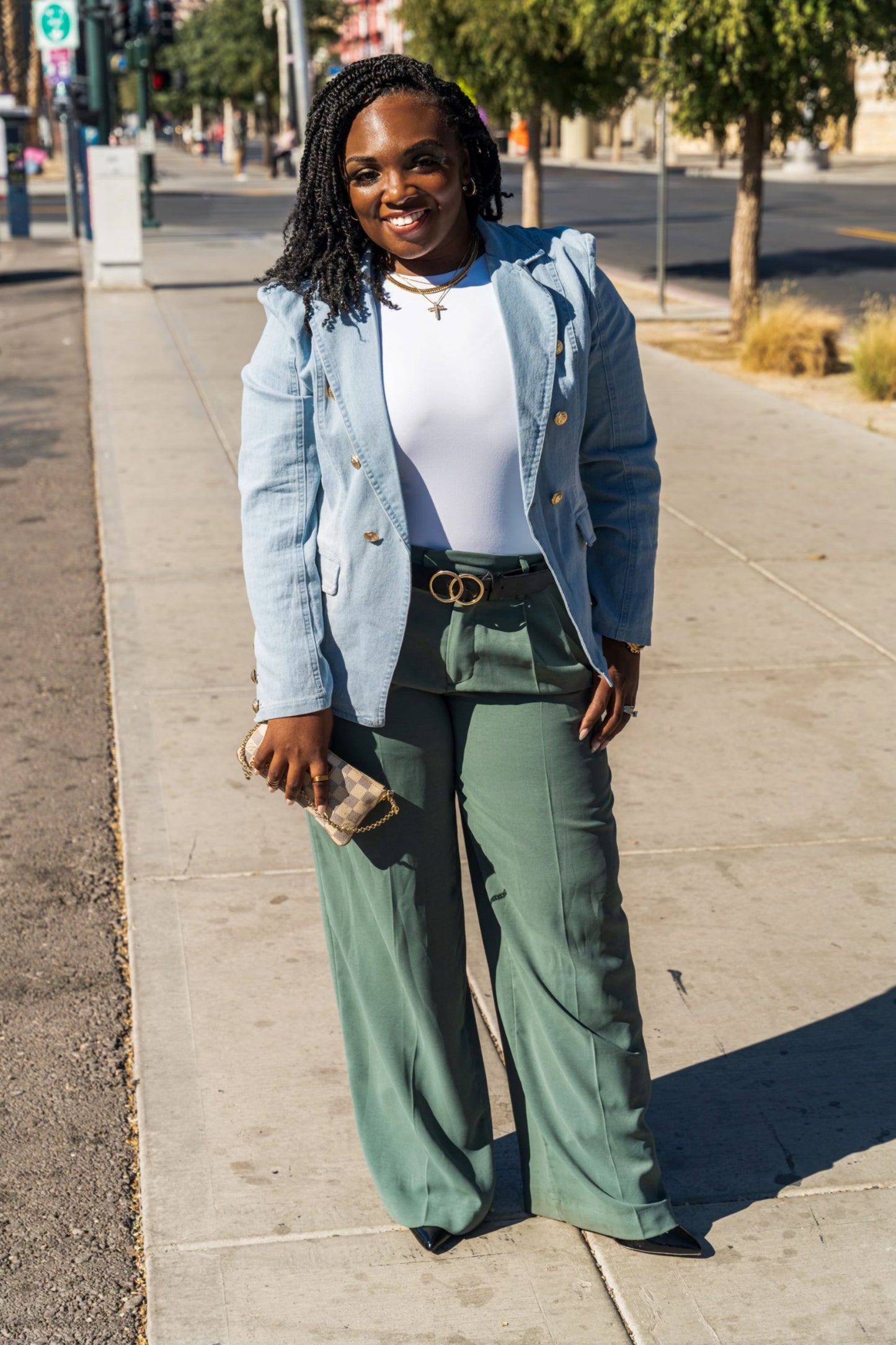Lapel Denim Double Breasted Blazer