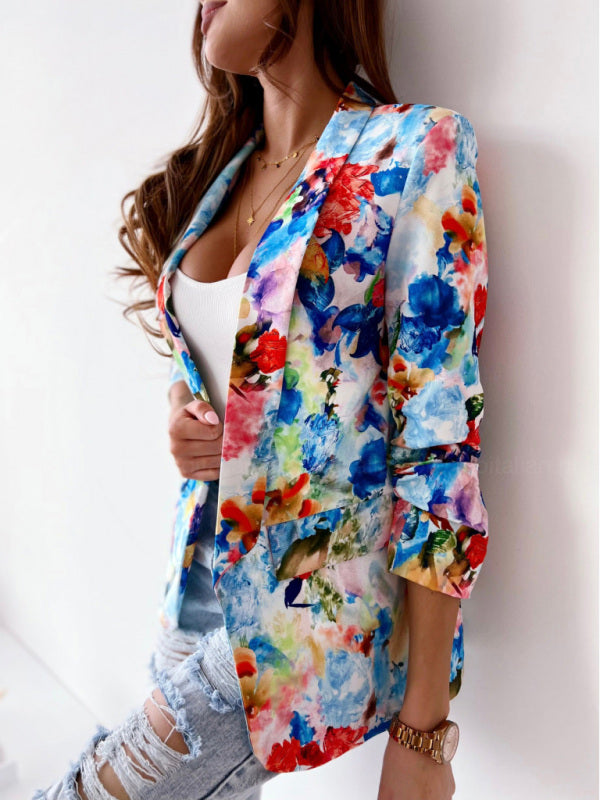 Women's Floral Print Open Front Blazer