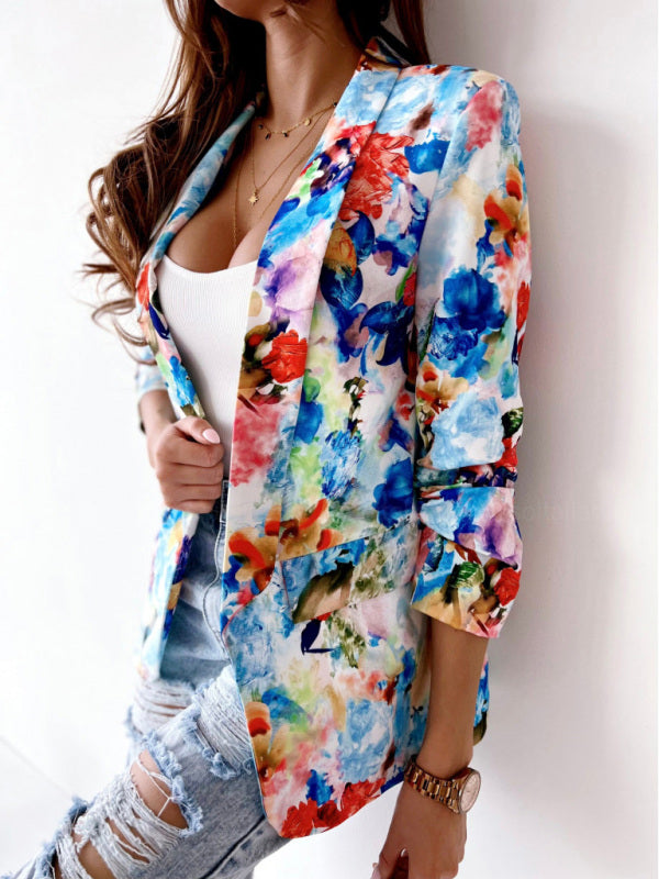 Women's Floral Print Open Front Blazer
