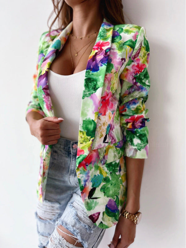 Women's Floral Print Open Front Blazer