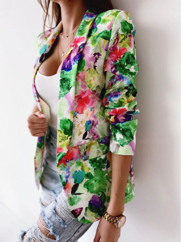 Women's Floral Print Open Front Blazer