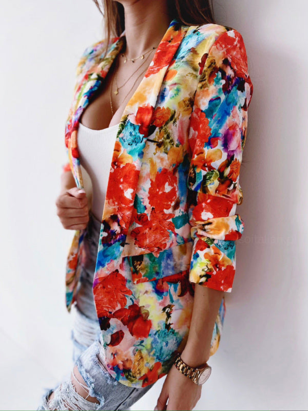Women's Floral Print Open Front Blazer