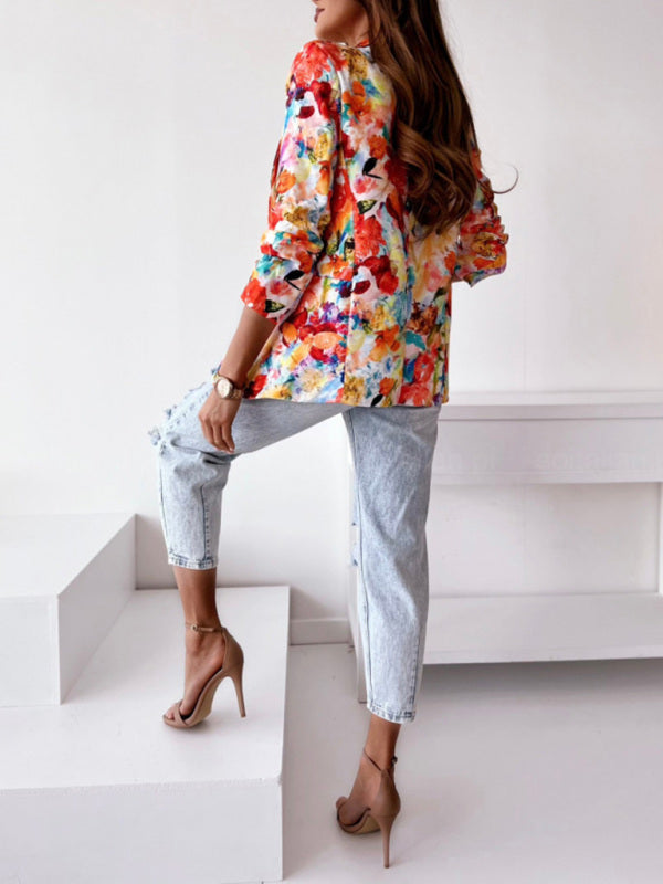 Women's Floral Print Open Front Blazer