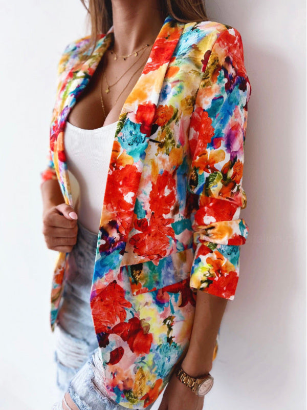 Women's Floral Print Open Front Blazer