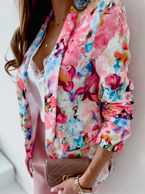 Women's Floral Print Open Front Blazer