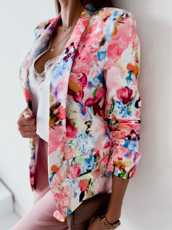 Women's Floral Print Open Front Blazer