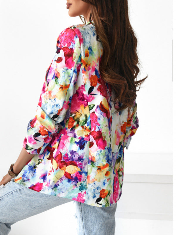 Women's Floral Print Open Front Blazer